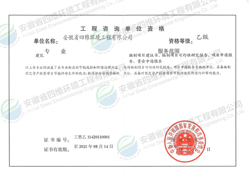 工程咨询单位资格证书（乙级）